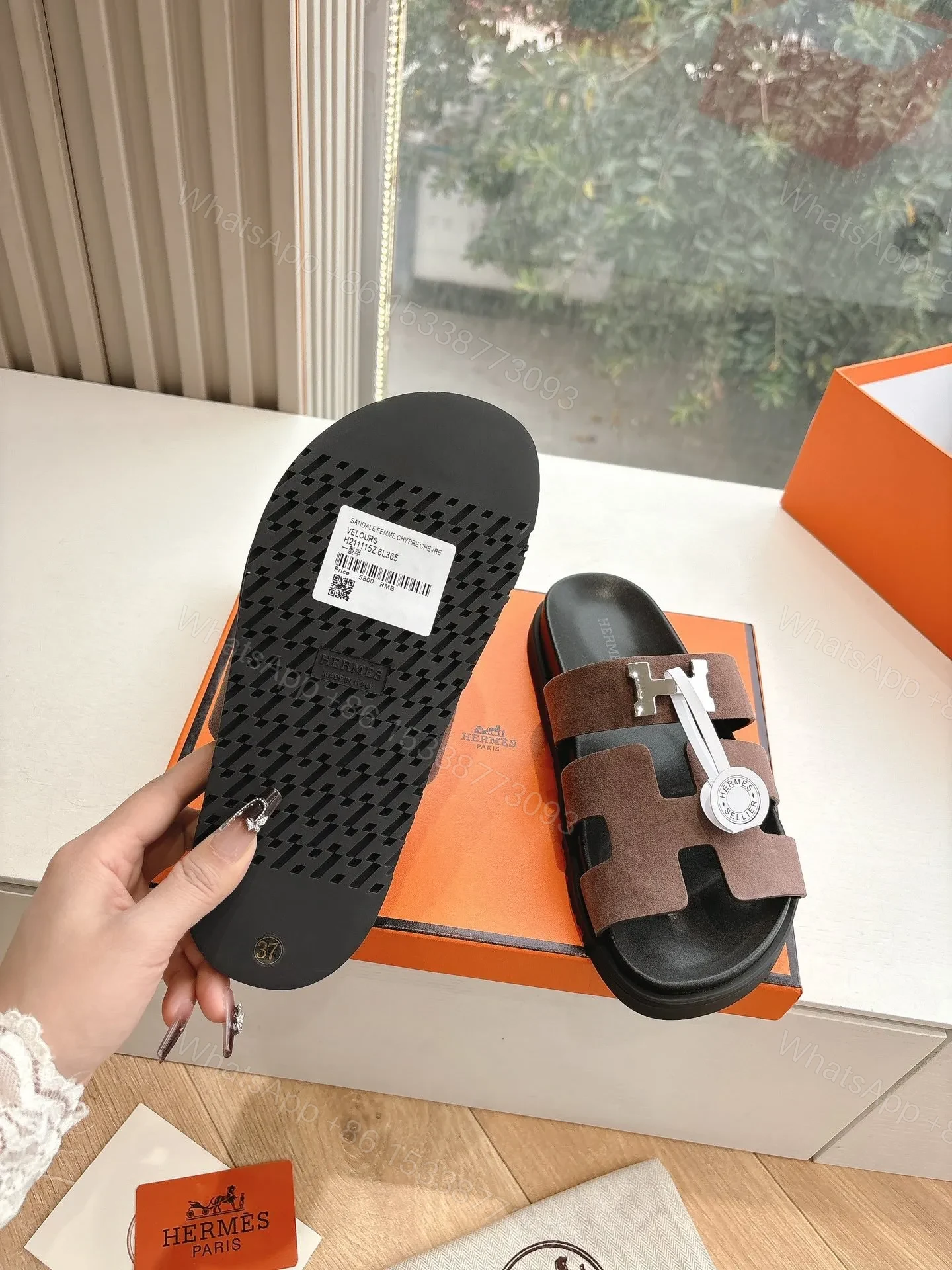 View 2 of Hermes Women Brown Suede Sandals