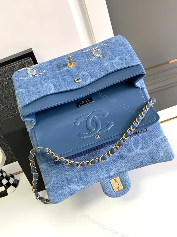 View 8 of Denim Chanel-Style Shoulder Bag: Luxe Beaded Texture Crossing Bag