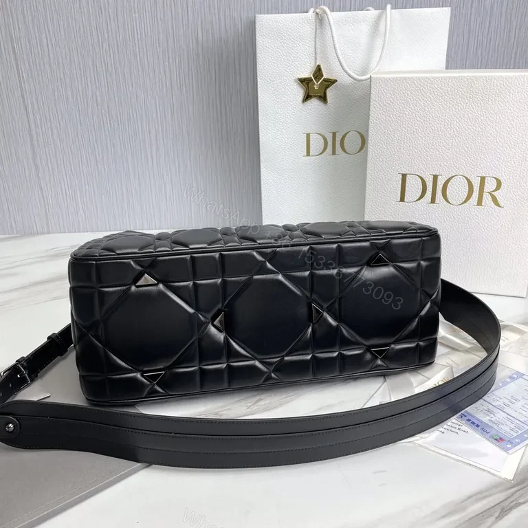 View 5 of Black Leather Faux Dior Handbag: Diamond Quilted, Silver Hardware, D&R Charm, Top Handles/Shoulder Strap