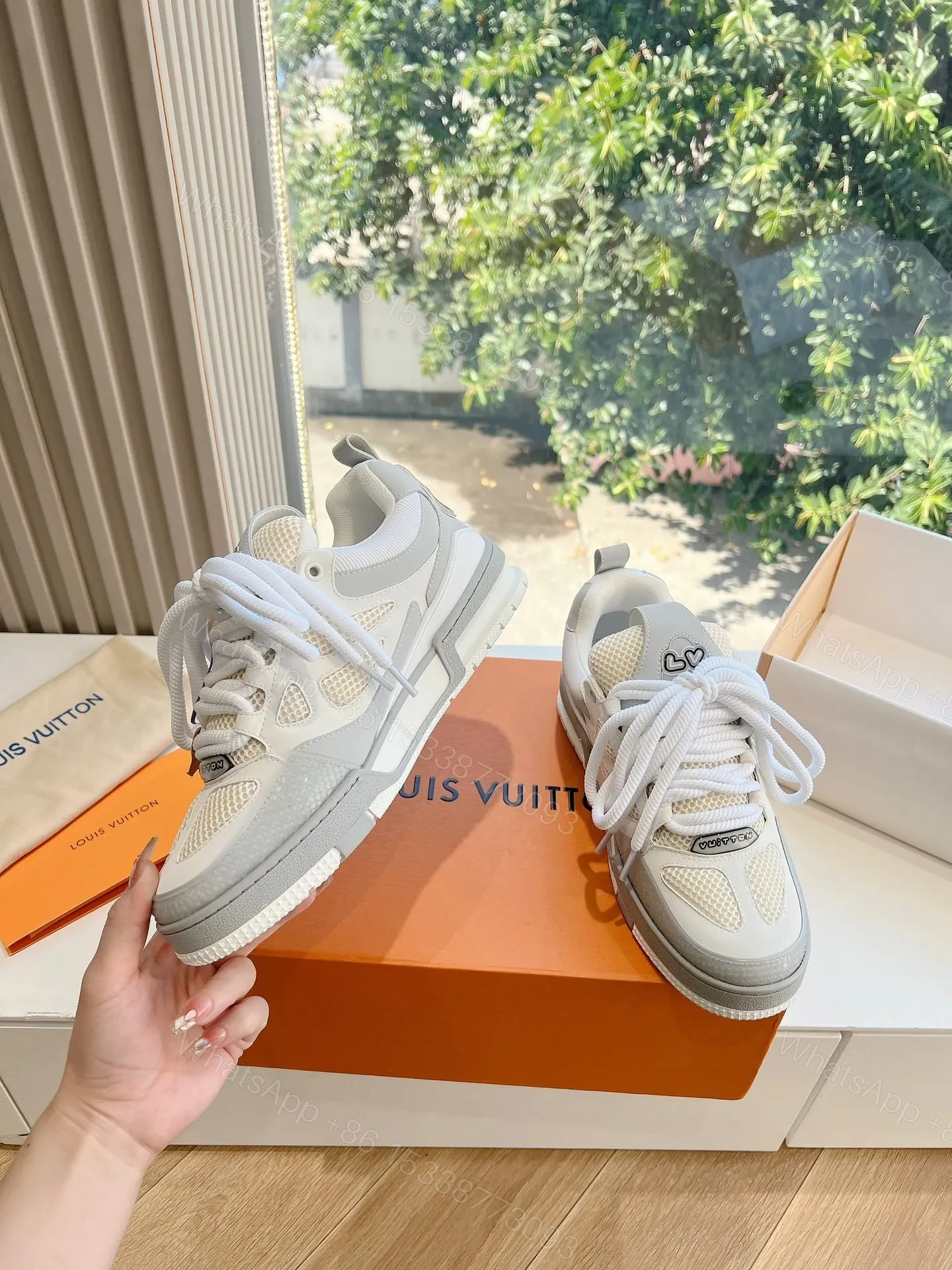 View 6 of LV Women White Mesh And Leather Sneakers