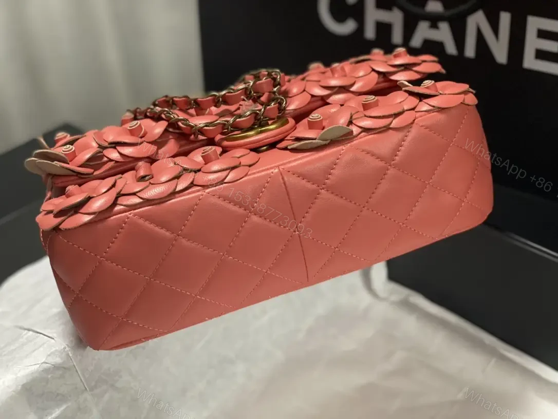 View 7 of Pink Fabric Flower-Studded Shoulder Bag with Chain Strap