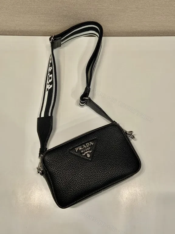 View 2 of Prada Black Pebbled Crossbody: Compact Luxury Bag