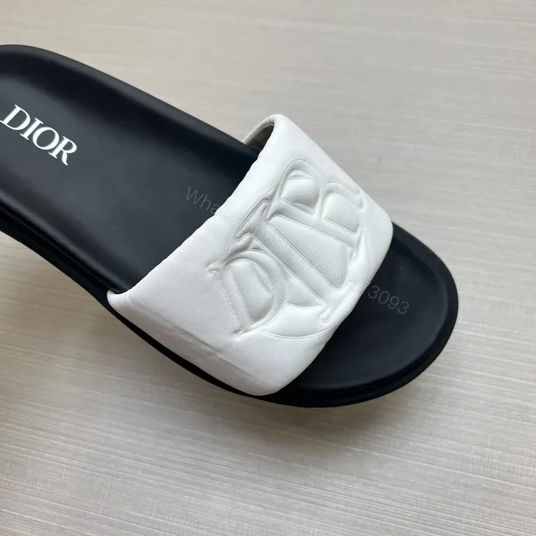 View 8 of White Leather Dior-Logo Slide: Elevated Minimalism