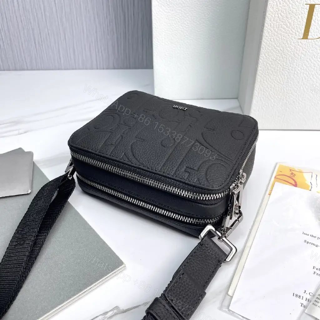 View 11 of Black Leather Crossbody: Embossed Texture, Modern Minimalist Bag