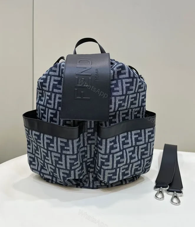 Structured Luxury Backpack: Fendi Roma Iconography, Navy/Steel Gray — view 1