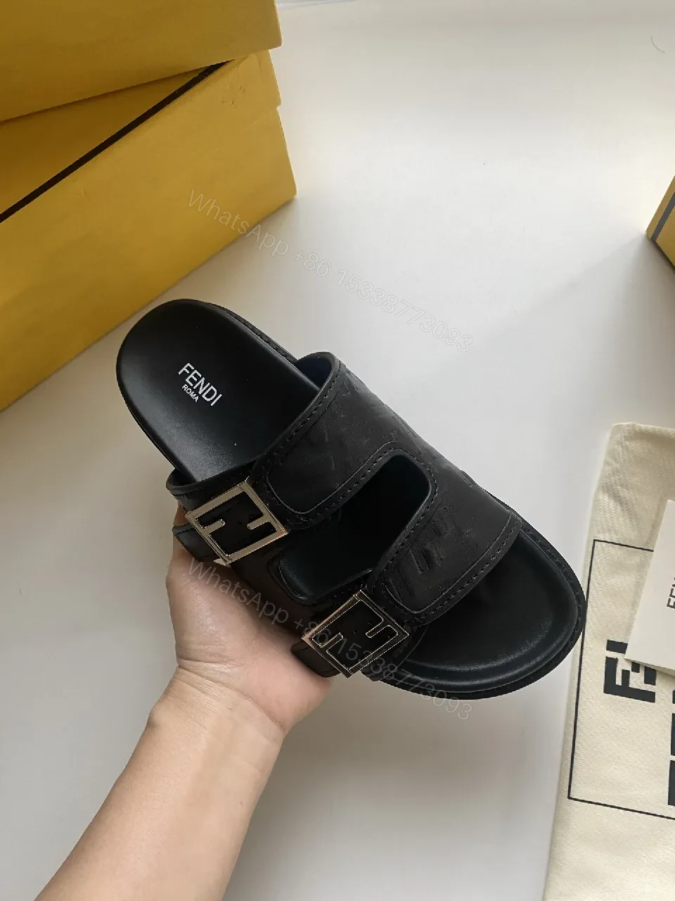 View 4 of Bold Leather Slides with Signature Detailing – Everyday Opulence