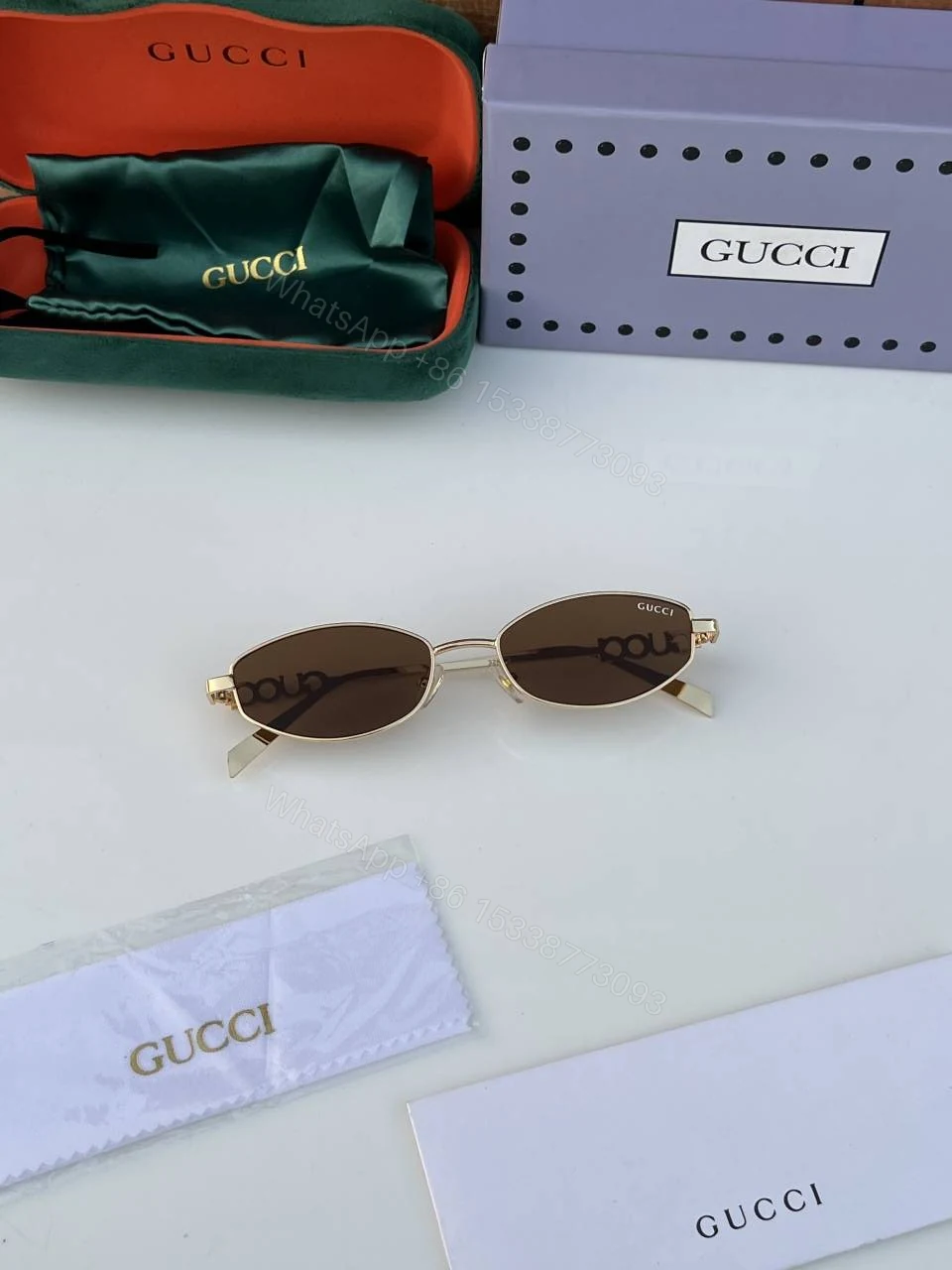 View 2 of First Copy Gucci 32827 Gold Brown Luxury Designer Sunglasses Premium UV Protection Eyewear