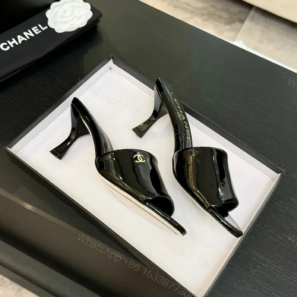 View 3 of Black Patent Leather Slip-On Heels - Minimalist Luxe Comfort