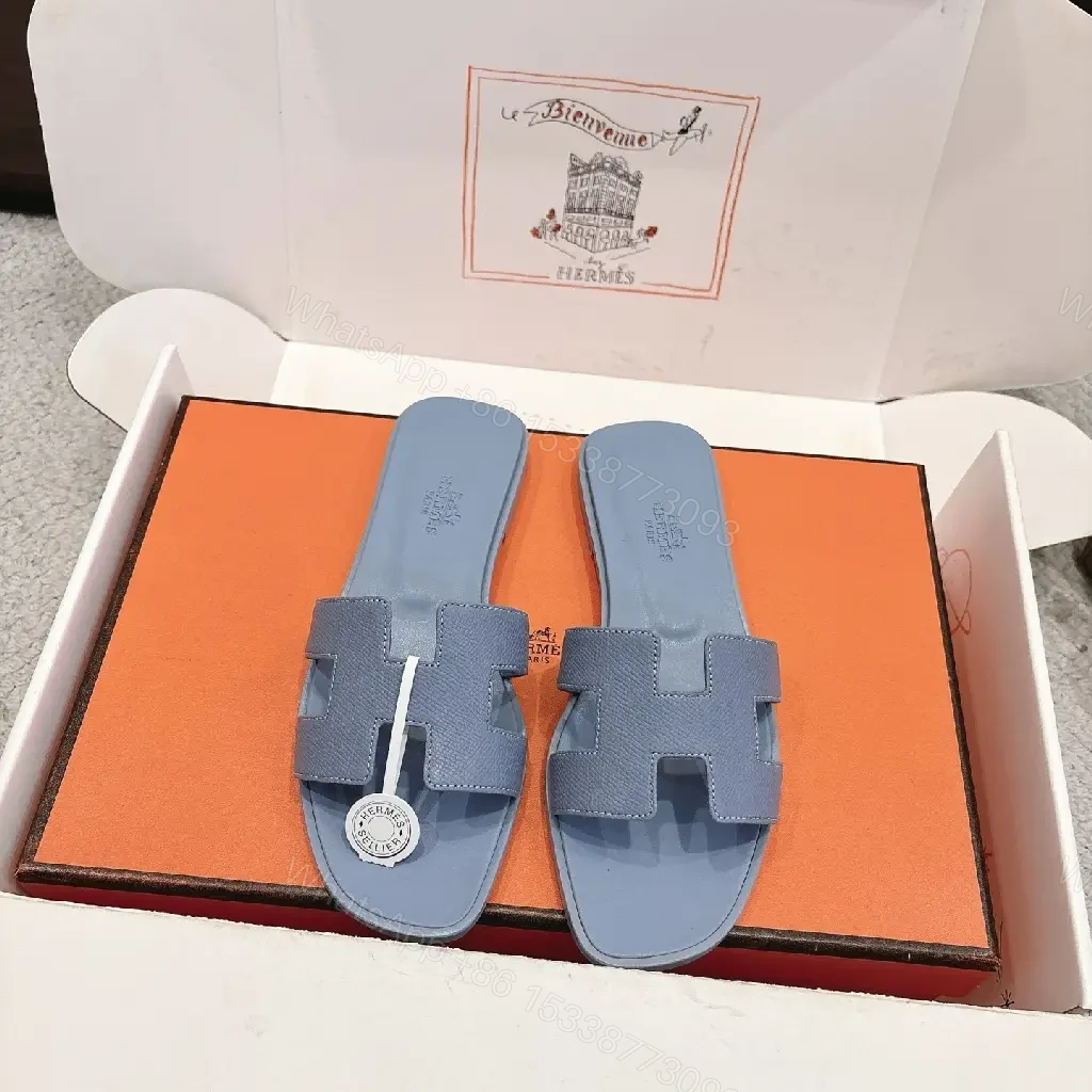 View 8 of Light-Blue Slide Sandals: Modern Comfort & Subtle Hardware