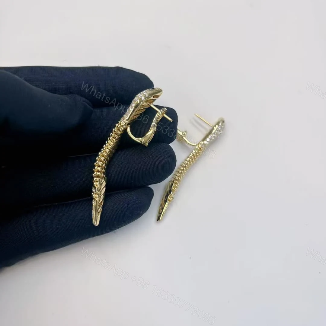 View 3 of 18kt Yellow Gold Bvlgari Serpenti Earrings Set with Diamonds Onyx 359387