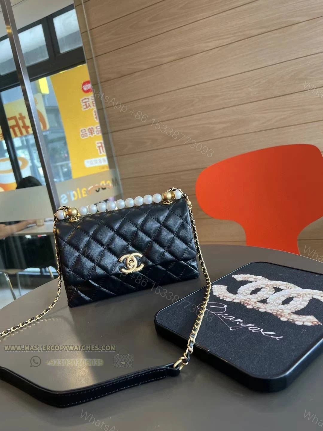 Chanel Flap Sling Black with Pearl — view 1