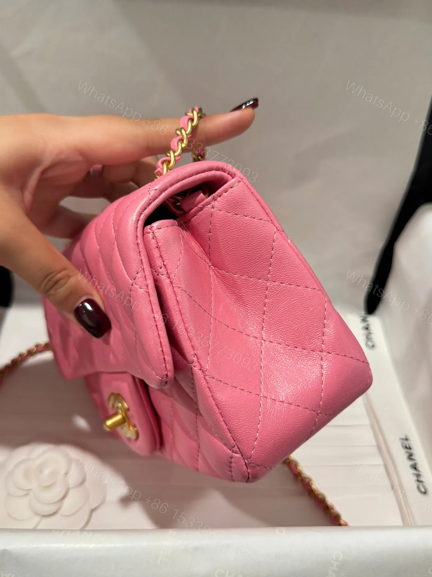 View 4 of Chanel Classic Bell Bag Like Auth Handbags Bink Lock Gold Smooth Leather 20cm