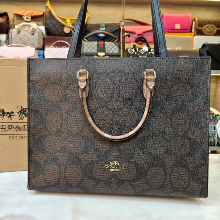 View 5 of FIRST COPY COACH MAGGIE TOTE BAG ULTRA PREMIUM EDITION IN CHOCOLATE BROWN