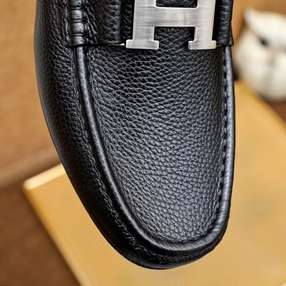 View 6 of Hermes Men’S Loafer Moccasin Leather With H Silver Black
