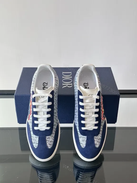 View 6 of Navy Dior Monogram Leather-Suede Low-Top Sneakers