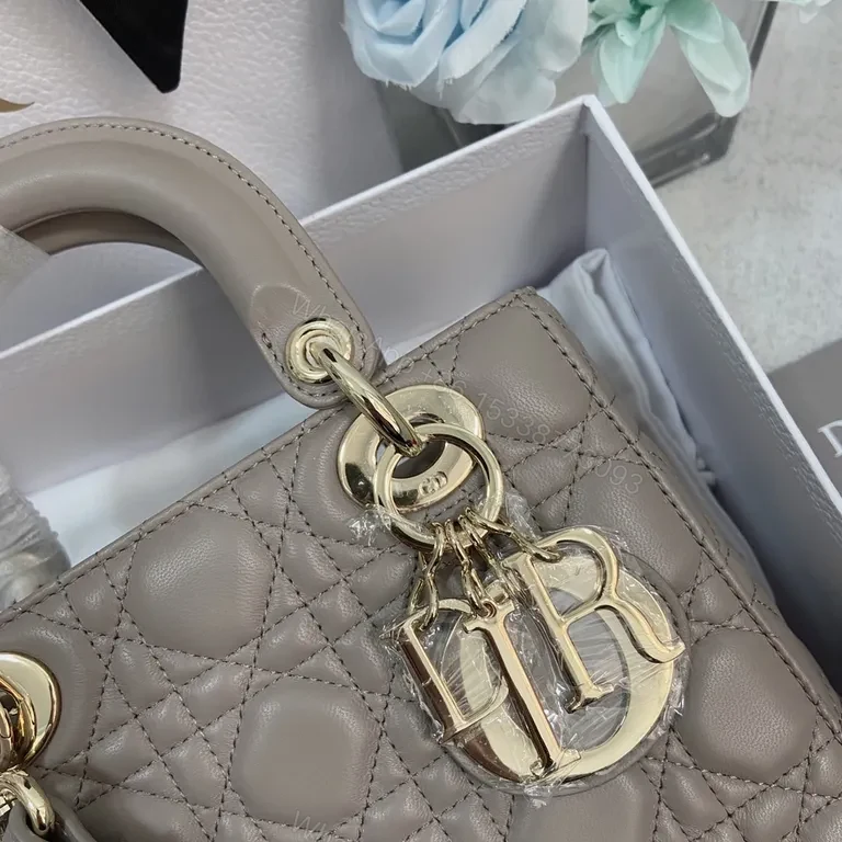 View 3 of Taupe Quilted Satchel: Luxe-Dior Inspired, Gold Hardware, Everyday Elegance