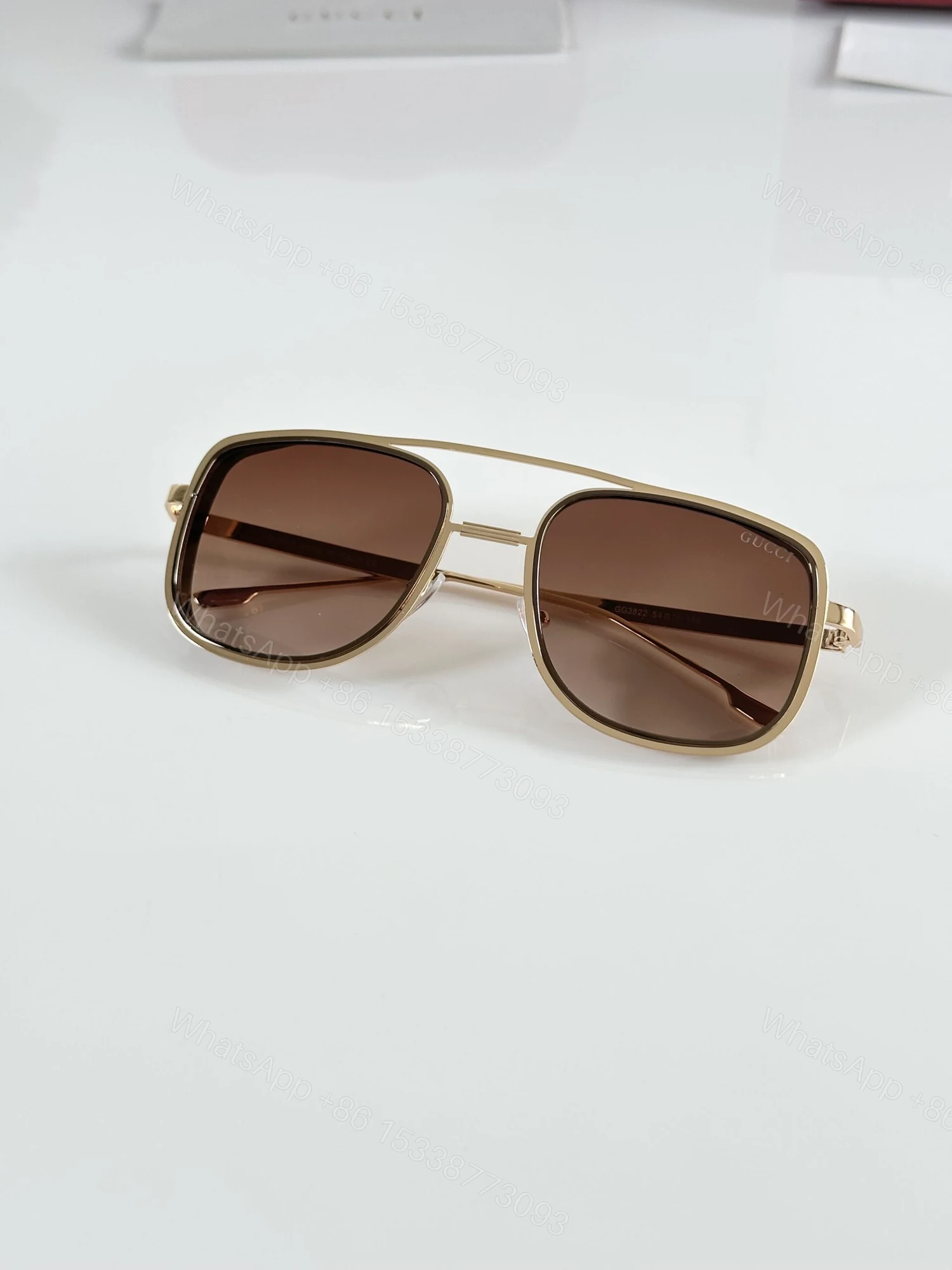 View 3 of First Copy Gucci Aviator Sunglasses Silver Frame Gradient Brown Lens