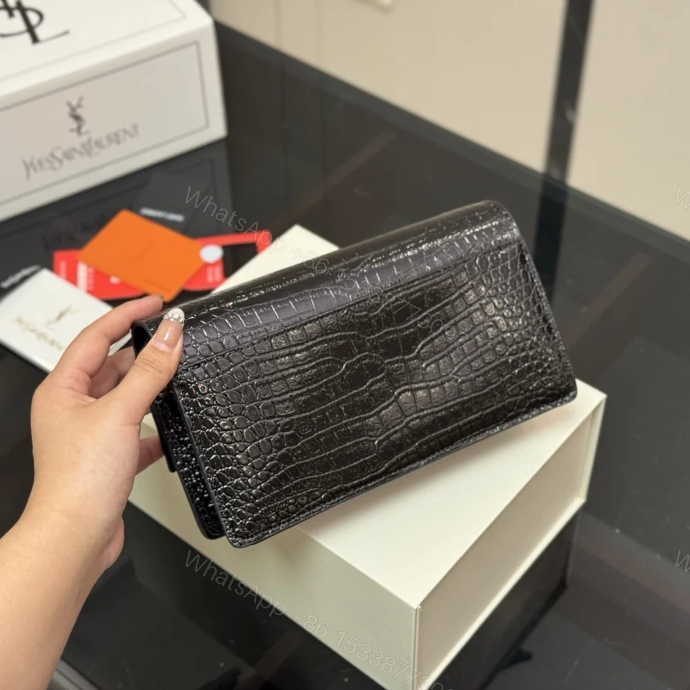 View 5 of Saint Laurent Sunset Embossed Clutch Black 22Cm