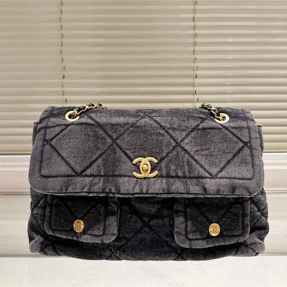 View 2 of Chanel Maxi Flapbag Washed Denim And Gold Tone Metal Black 30Cm