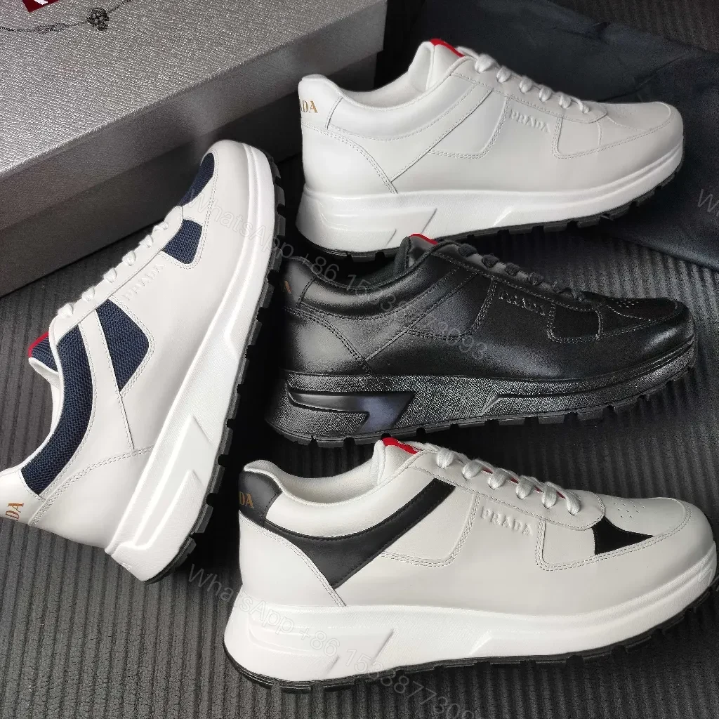 View 2 of Minimalist White Leather Trainers with Red Accent - Modern Comfort Lux
