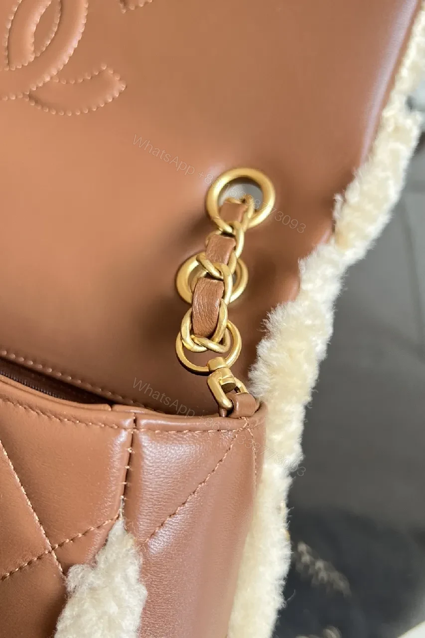 View 7 of Ivory Shearling Quilted Bag: Luxe Chain-Detail