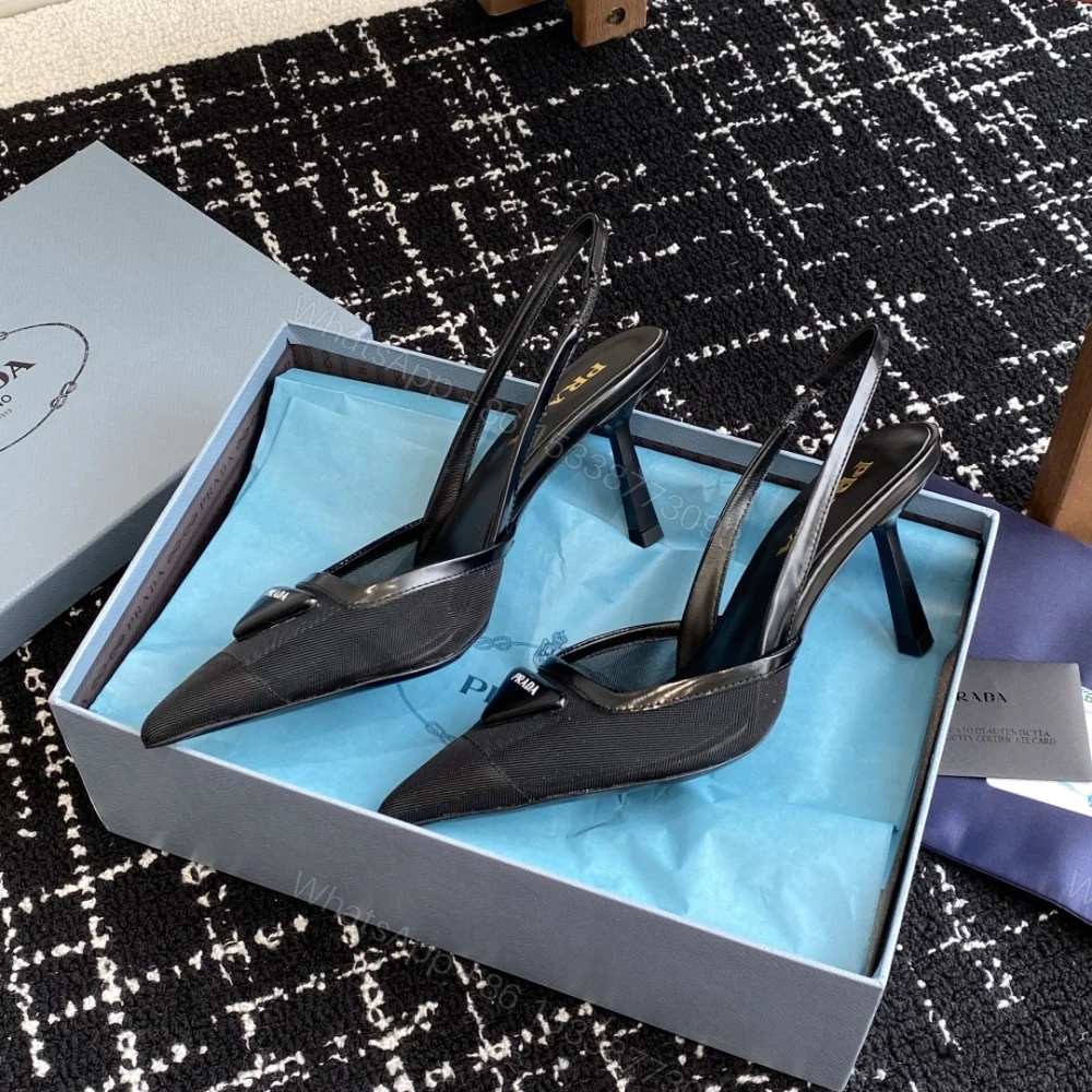 View 4 of 高仿Prada*1I891N尖頭露跟高踭鞋7.5CM黑色免檢版