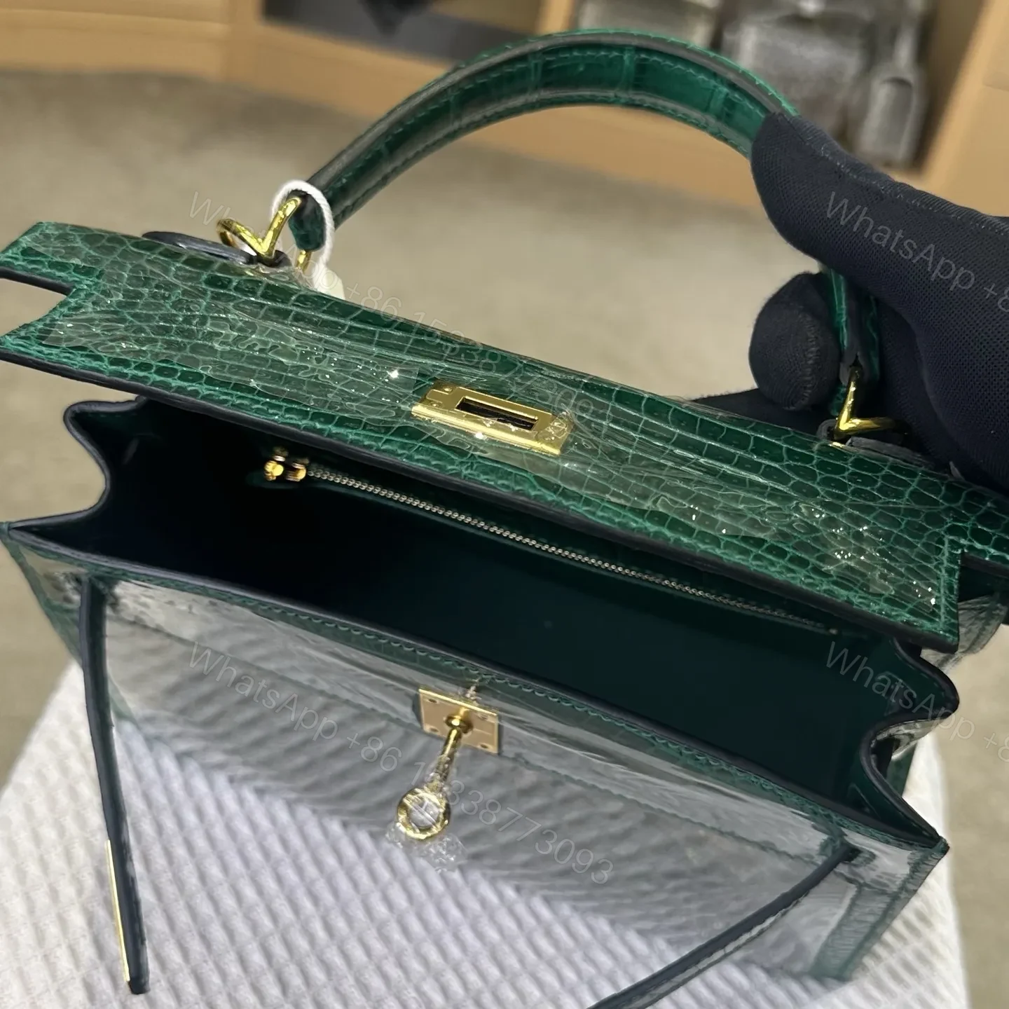 View 9 of Hermes Kelly 25cm Emerald Green Gold Hardware