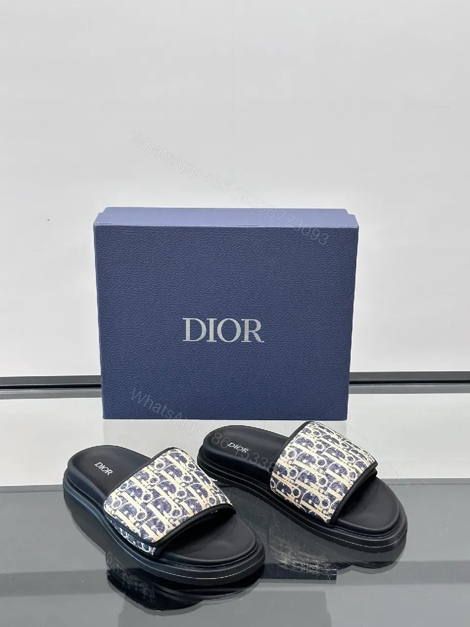 View 2 of Patterned Luxe Slides with Signature Detail - Summer Comfort