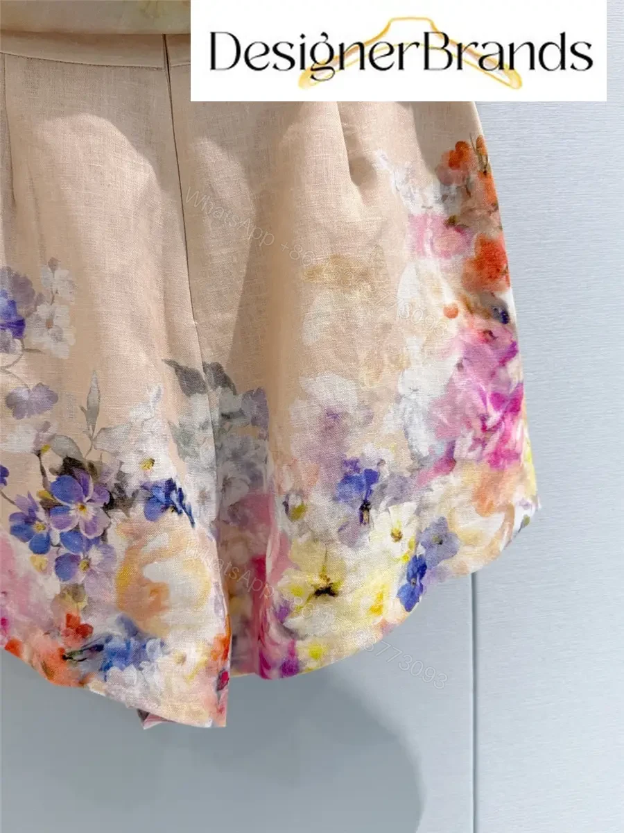 View 6 of Zimmermann Crush Tuck Floral Linen Shorts