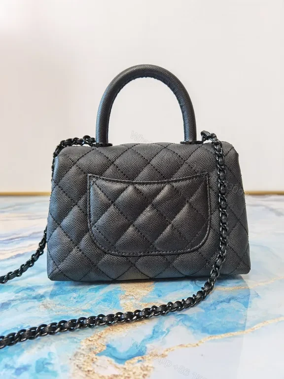 View 5 of Chic Quilted Black Leather Handbag with CC Hardware