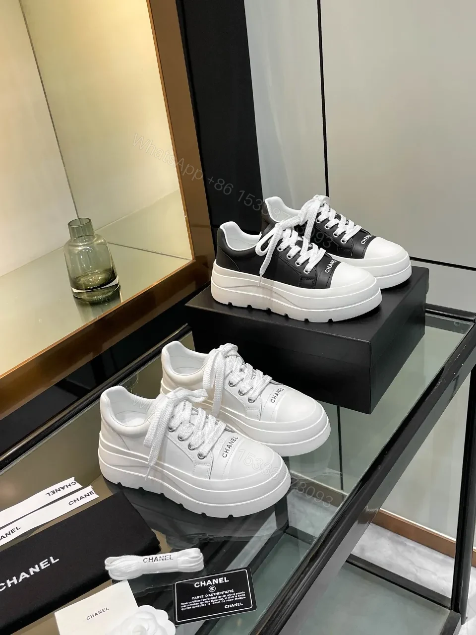 View 6 of Lux Black-White Leather Chunky-Sole Sneakers, Modern Comfort