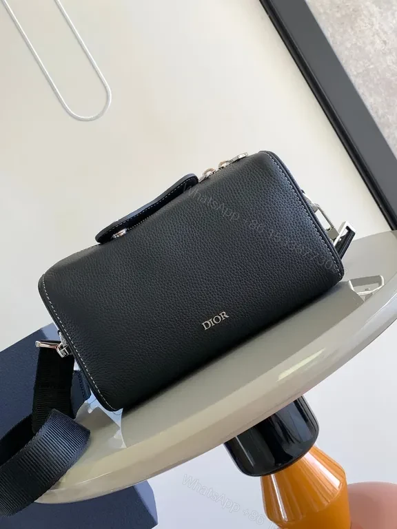 Sleek Black Pebbled Leather Dior Crossbody Bag - Compact Couture — view 1
