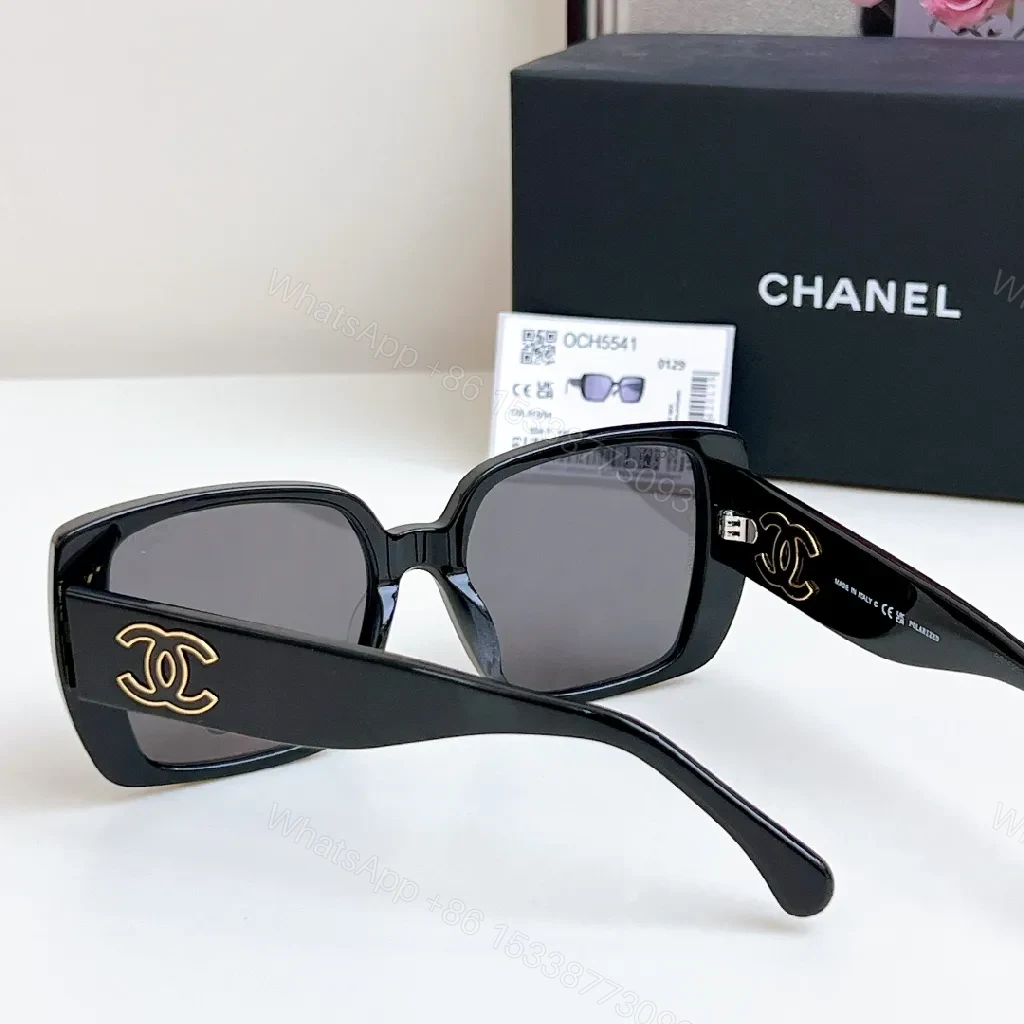 View 2 of Oversized Black Acetate Sunglasses with Gold Logo Detail