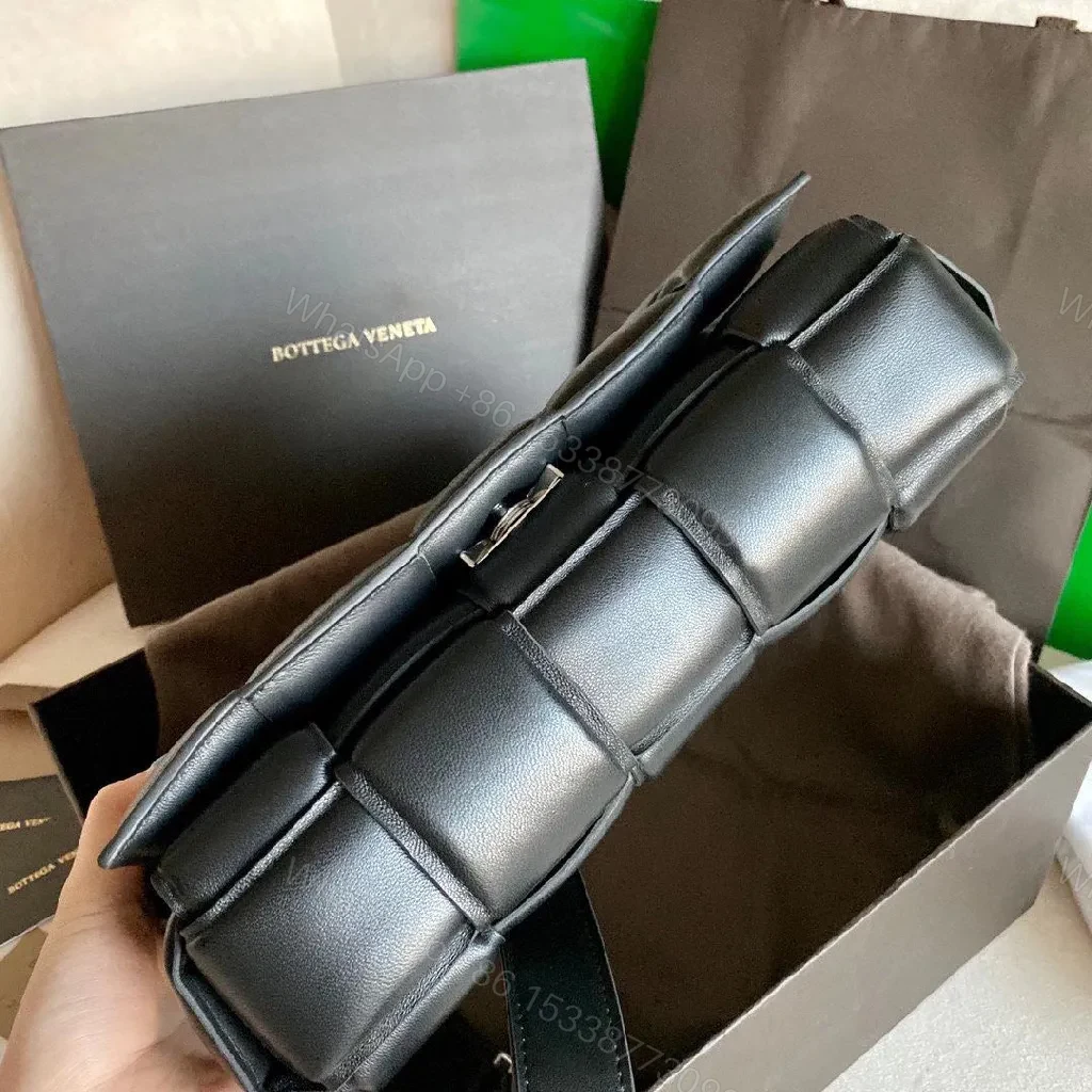 View 5 of Bold Black Leather Padded Belt Bag - Modern Geometric Hardware