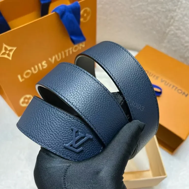 View 5 of Blue Velvet Belt Navy Full-Grain Leather with LV Buckle