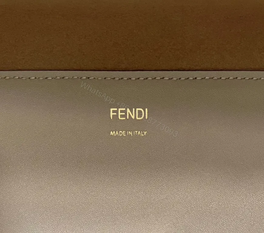 View 4 of Taupe Structured Tote with Fendi Flair â€” Crystal Logo Carryall