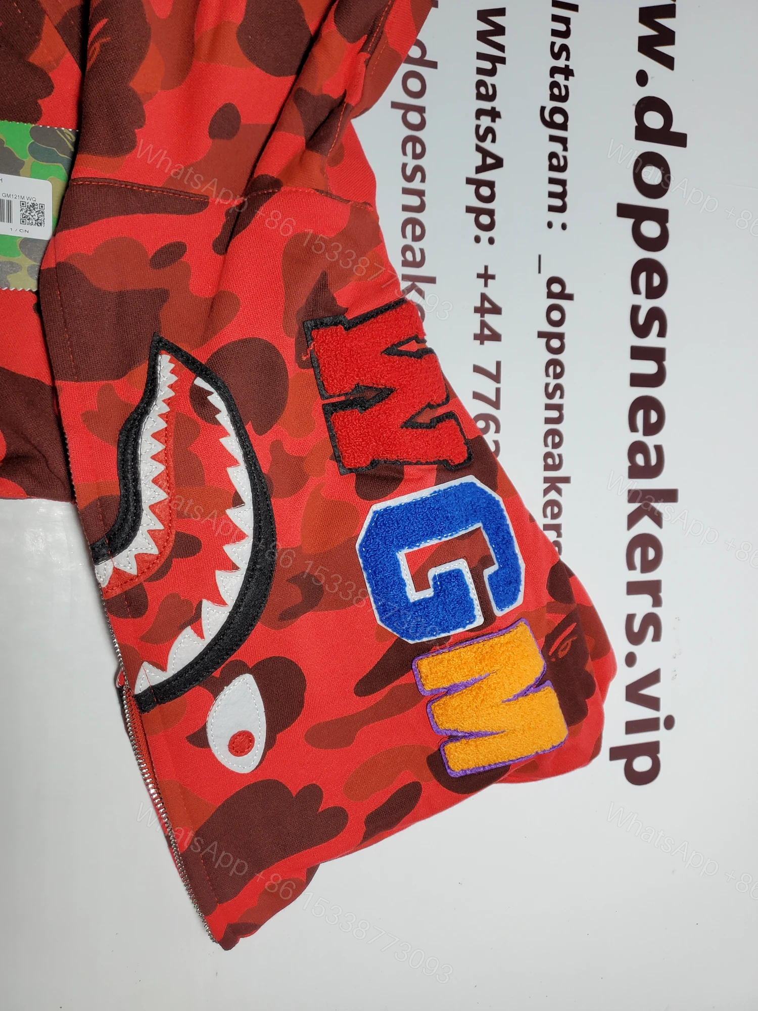 View 3 of BAPE Color Camo Shark Zip Hoodie Red 4580793322511