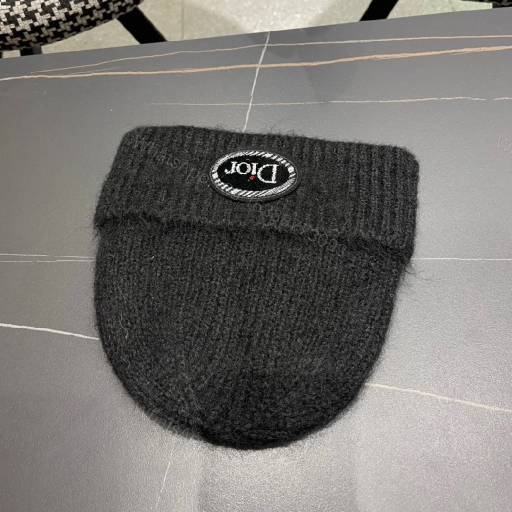 View 6 of Black Knit Beanie, Dior Patch, Subtle Luxury Winter Accessory