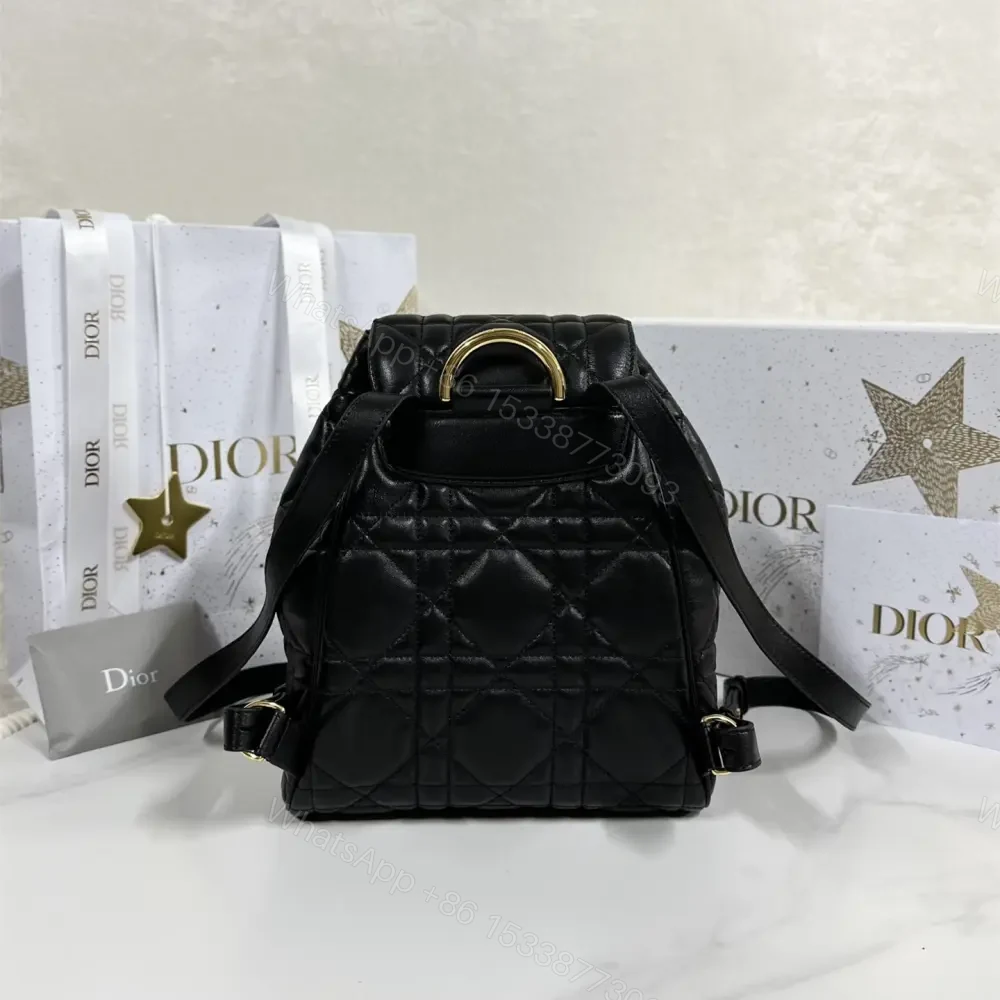 View 2 of 高仿Dior*Caro系列M6301M900小羊皮雙肩包黑色中號免檢版