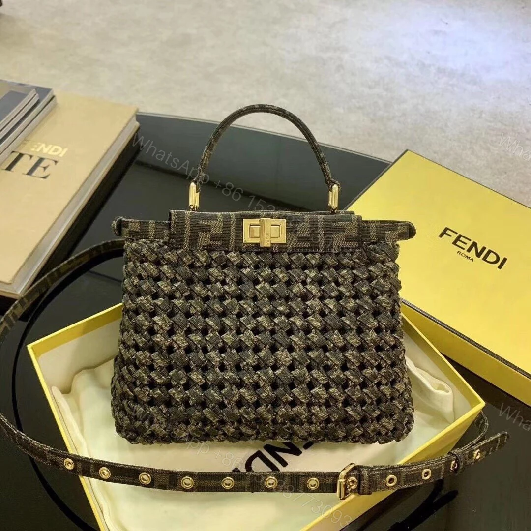 Fendi Brown Jacquard Interlace Iconic Peekaboo Mini Bag — view 1