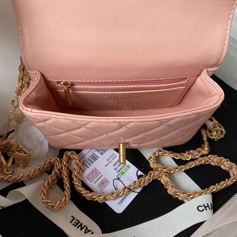 View 4 of Chanel-Inspired Quilted Flap Bag: Soft Pink, Gold Chain