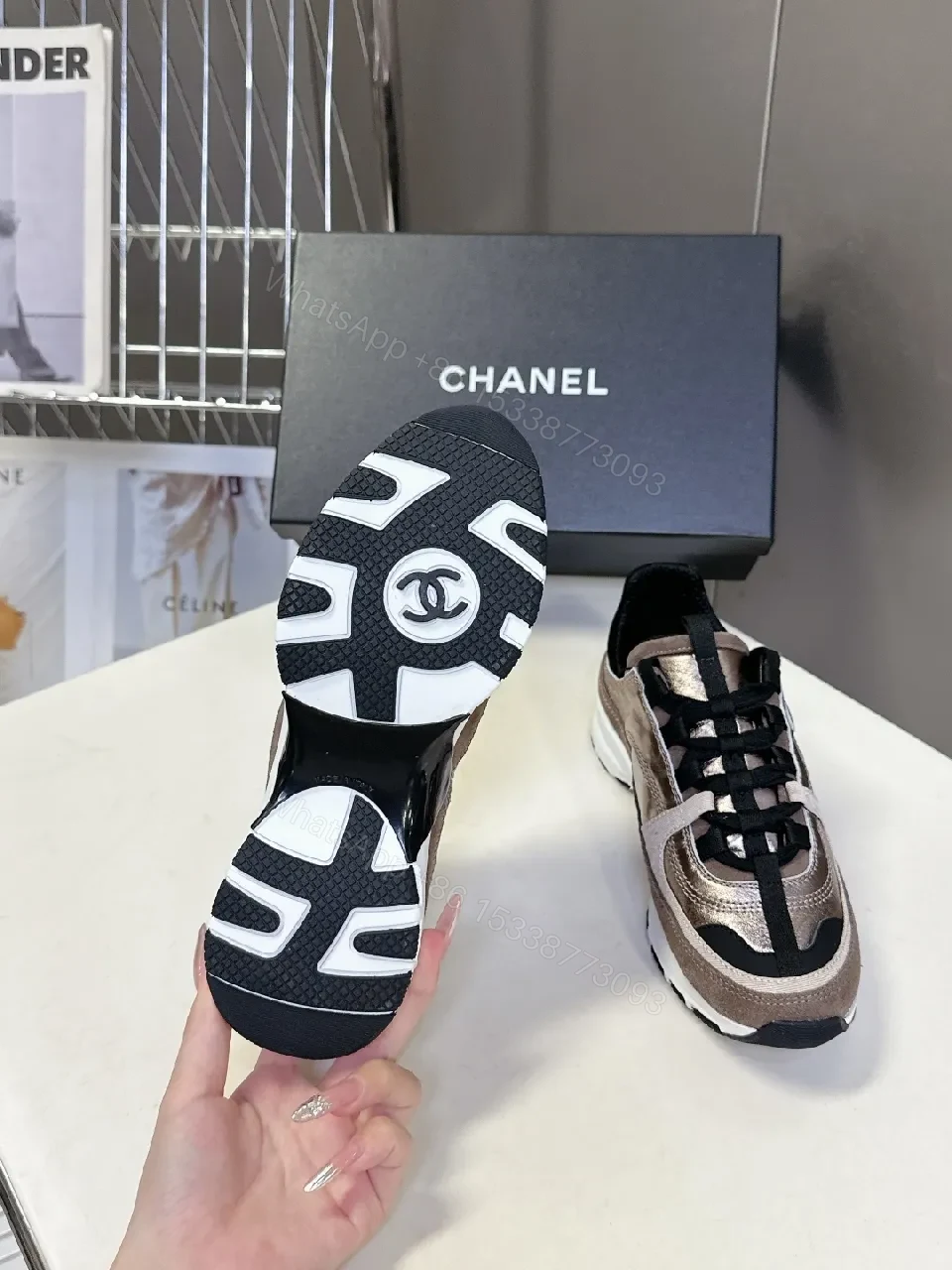 View 3 of Metallic Taupe High-Top Sneakers with Lux Texture and Comfort
