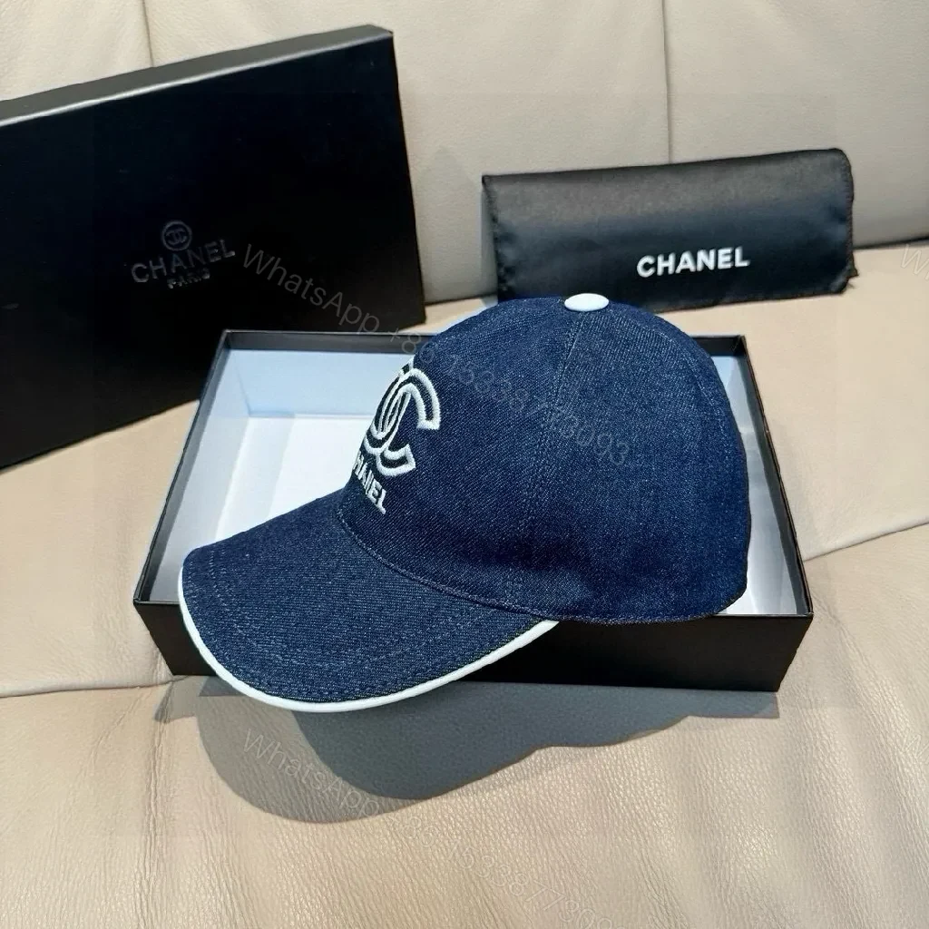 View 2 of Indigo Denim Cap with Subtle Logo, Luxury Street Style
