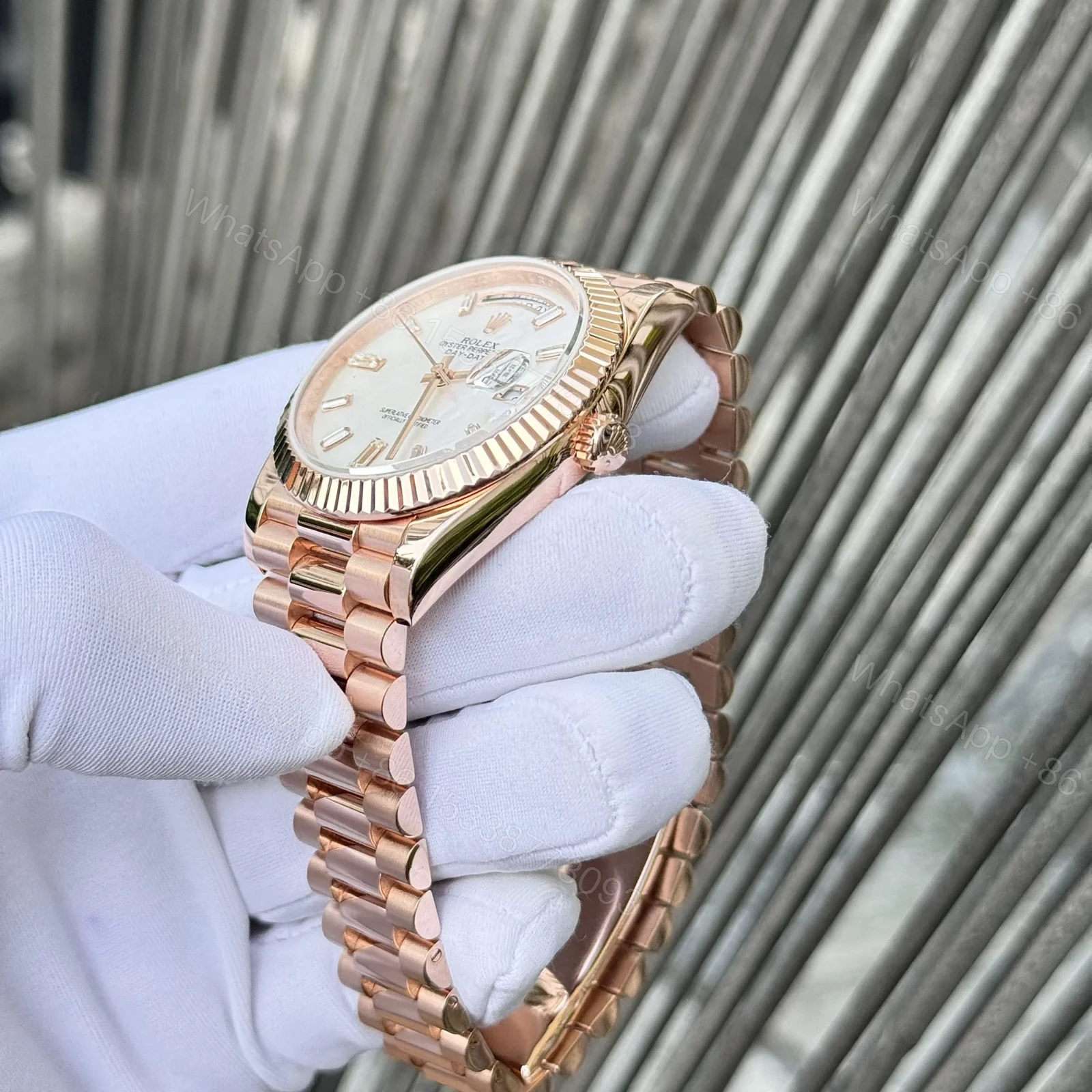 View 6 of Superclone Rolex Day-Date White Mother-of-Pearl Diamond Dial 128235-0078 36 mm