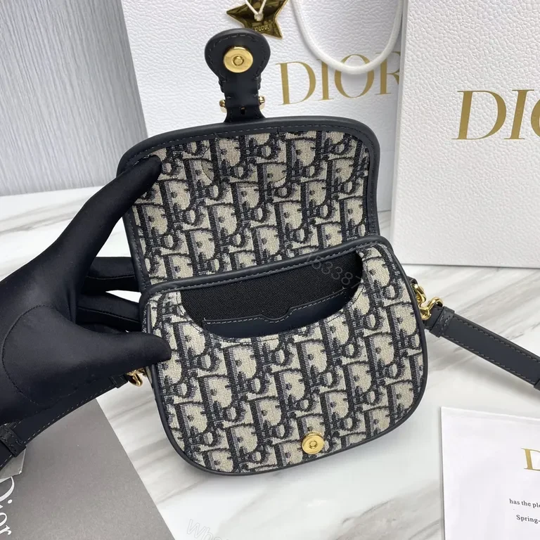 View 7 of Gold Monogram Compact Saddle Bag - Dior-Style, Leather Trim, Crossbody Ready