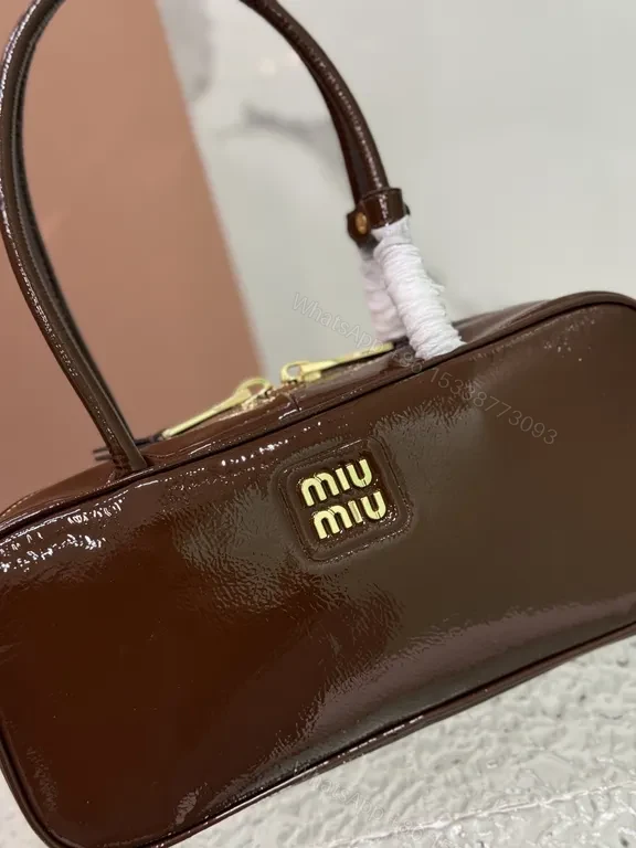 View 3 of Compact Miu Miu Patent Leather Handbag: Gold Hardware, Structured