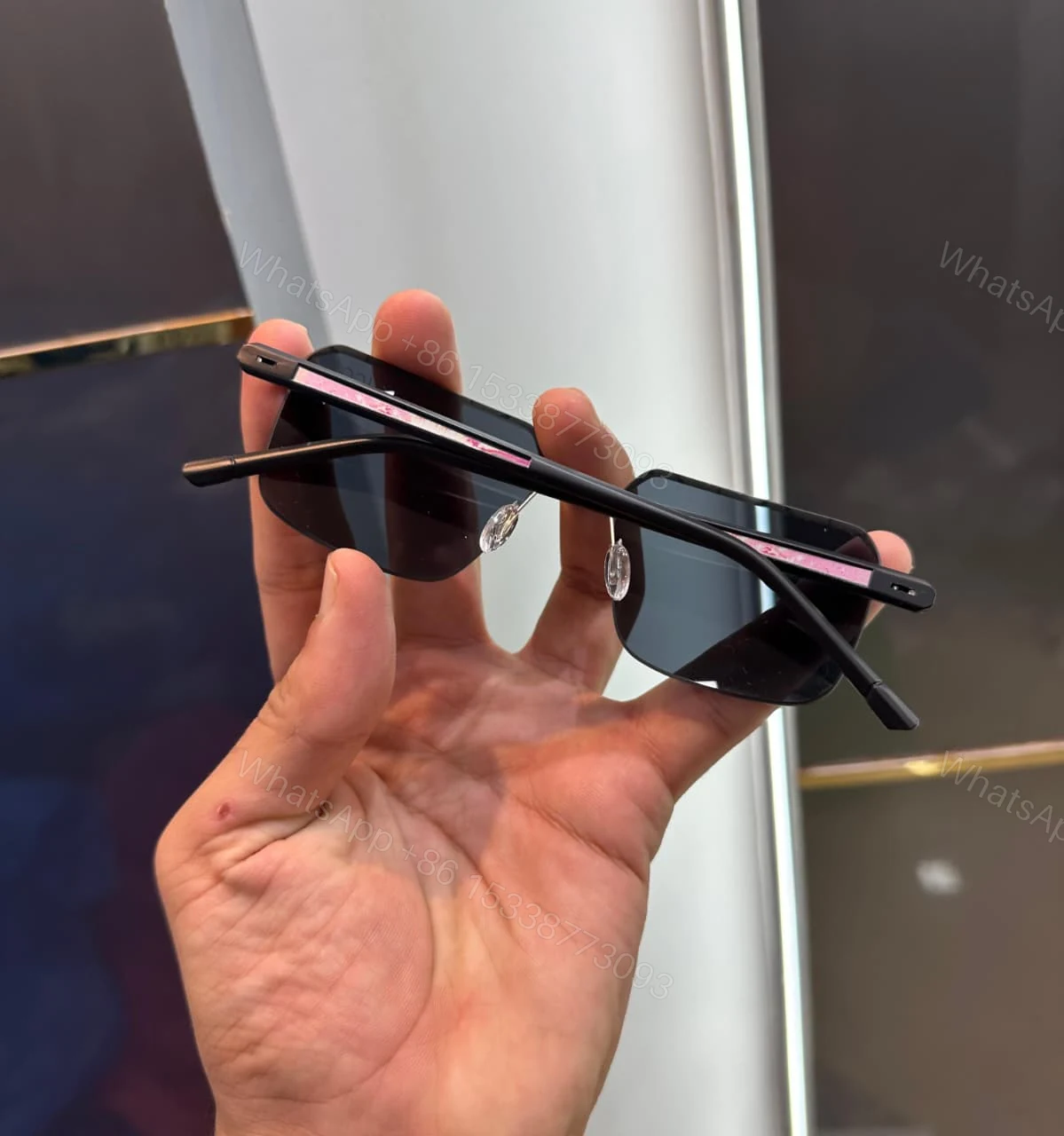View 3 of Gucci Rectangular Rimless Sunglasses Black-Silver
