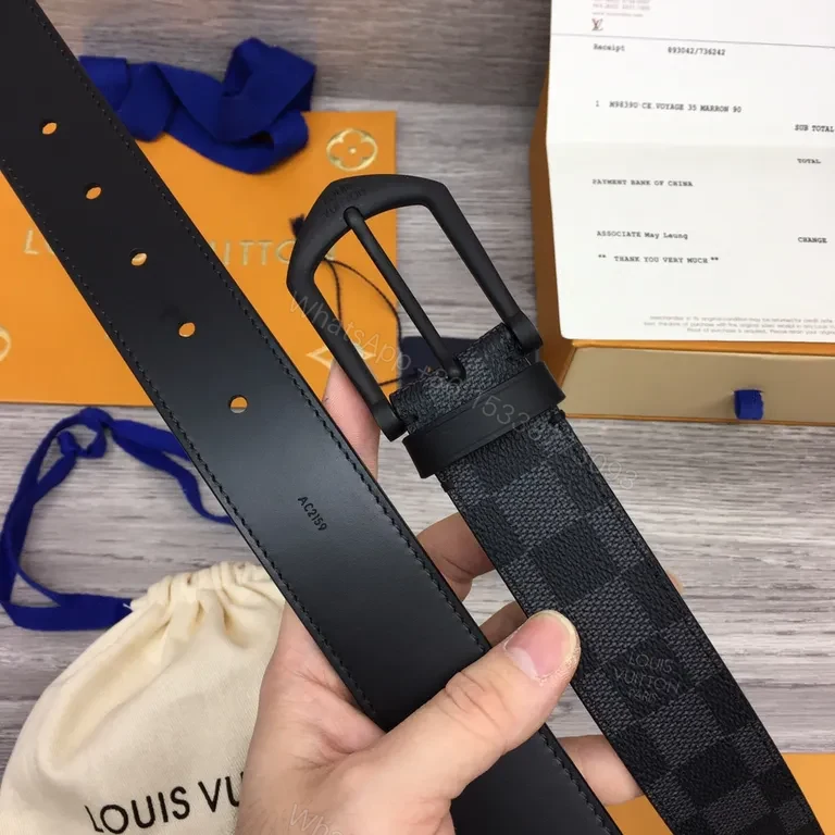 View 5 of Damier Ebony Belt: Refined Luxury Matt Buckle, 3cm