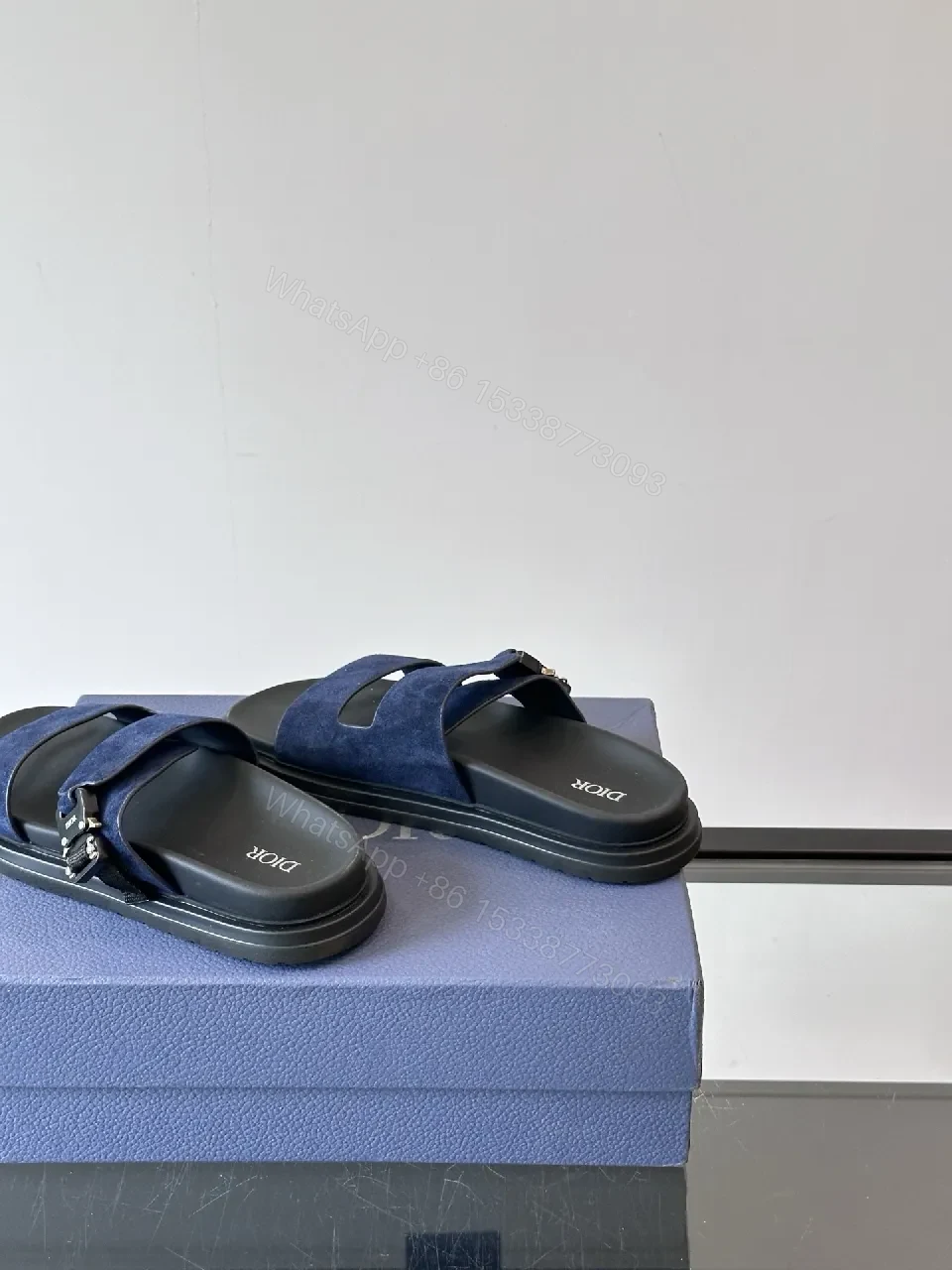 View 3 of Soft-Stride Navy Suede Slides – Casual Luxury Comfort