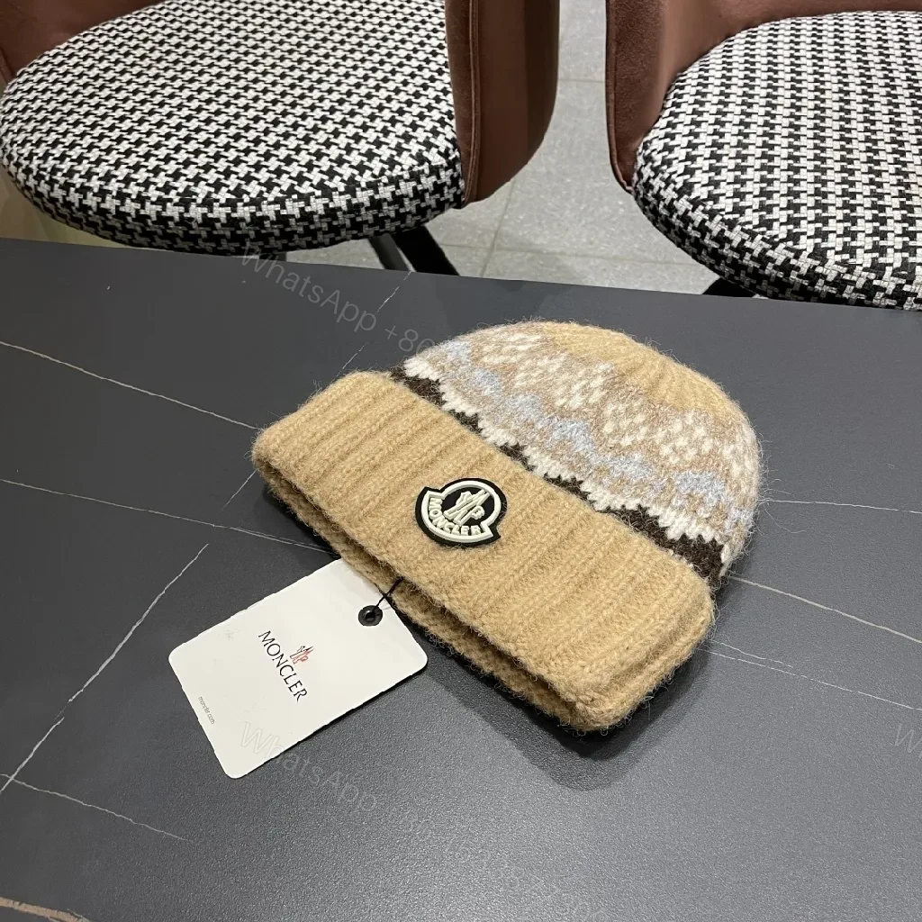 View 6 of Textured Knit Beanie: Luxury Moncler Badge Warmth Cap